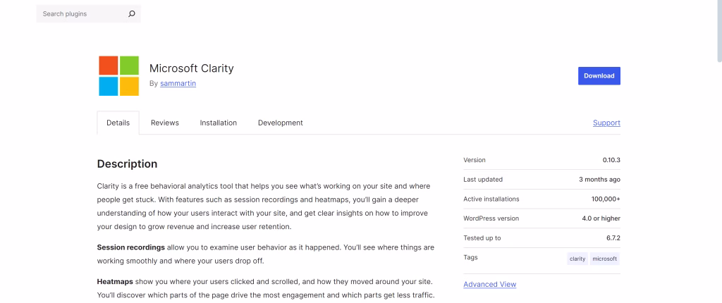 Google Analytics WordPress plugin with Microsoft Clarity.