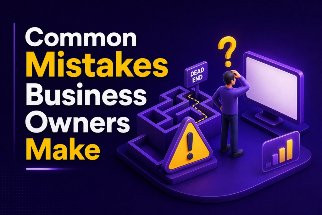 Business owner making common mistakes by avoiding building a website for their small business