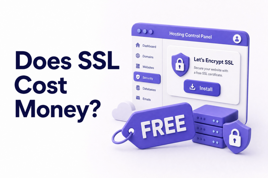Hosting control panel showing free SSL certificate installation option through Lets Encrypt