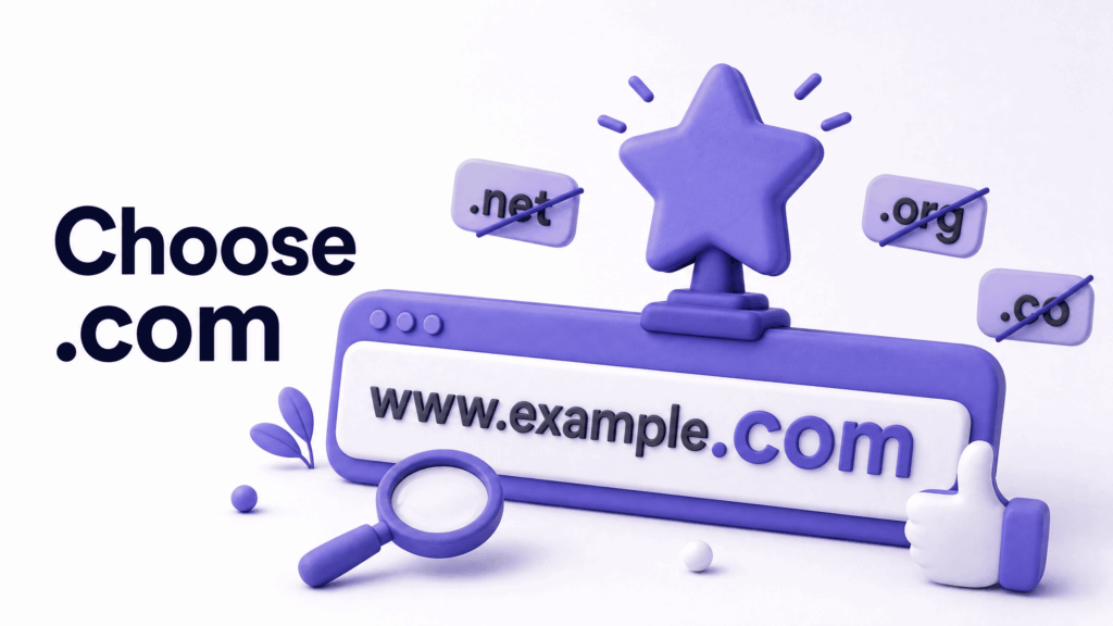 Browser address bar showing dot com domain extension versus other extensions for small business website