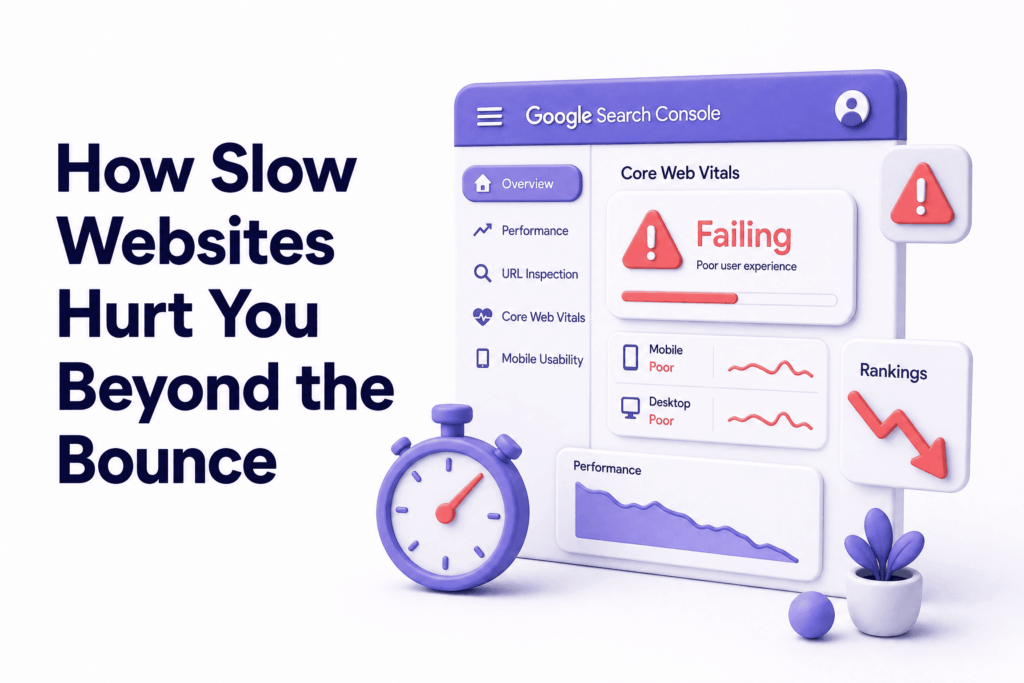 Google Search Console showing Core Web Vitals failing due to slow website performance hurting rankings