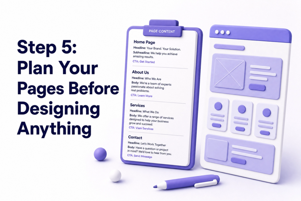 Open document showing website page content written out in plain text before any design work begins - creating your first website
