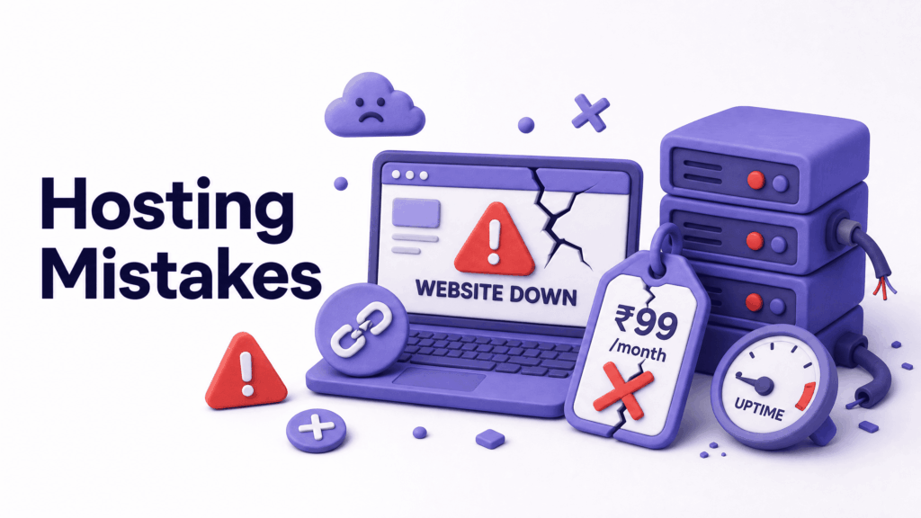 Frustrated shop owner looking at a crashed website after a cheap hosting plan failed