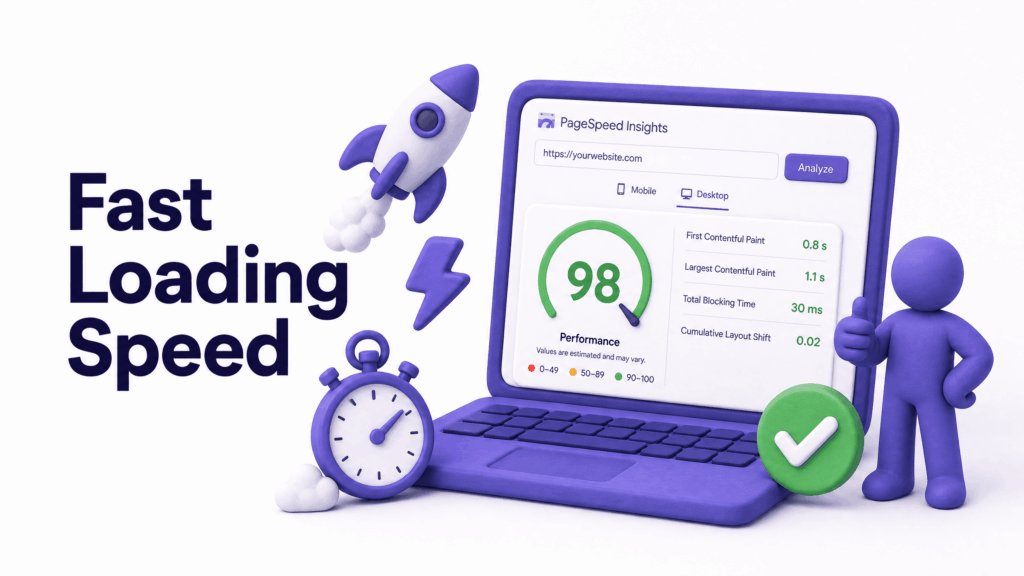 Google PageSpeed Insights showing high mobile speed score for a fast-loading trusted business website
