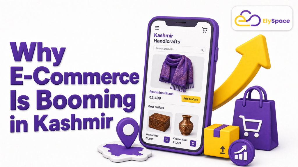 Kashmiri handicraft seller managing an online store from a mobile phone
