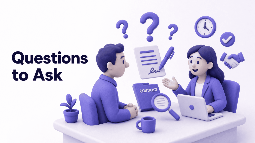 Business owner interviewing web design company asking important questions before signing agreement
