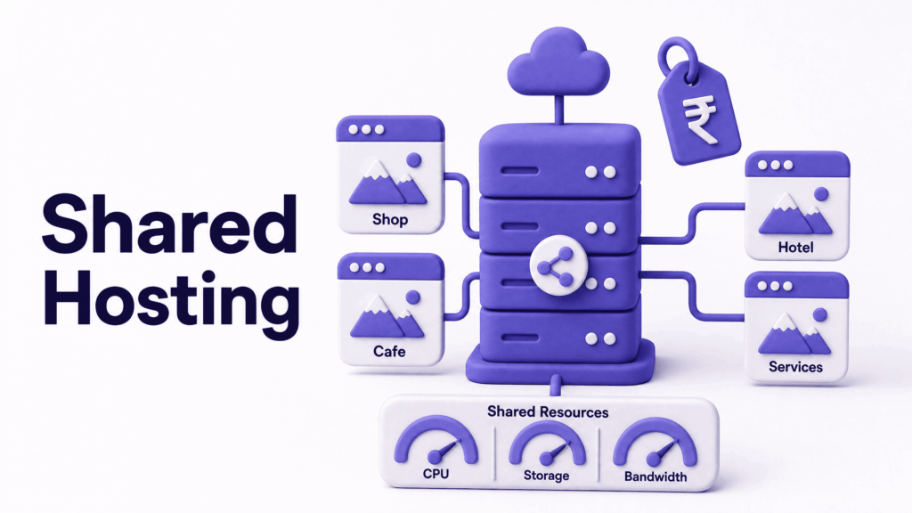 Diagram showing multiple Kashmir business websites sharing resources on a single shared hosting server