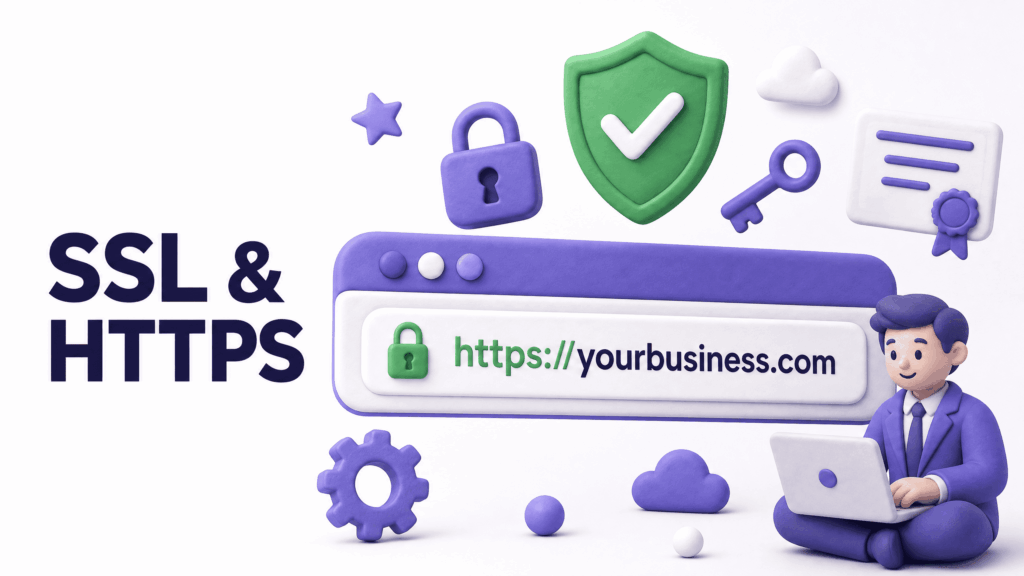 Browser address bar showing green padlock and HTTPS confirming secure trusted business website - website features that increase customer trust