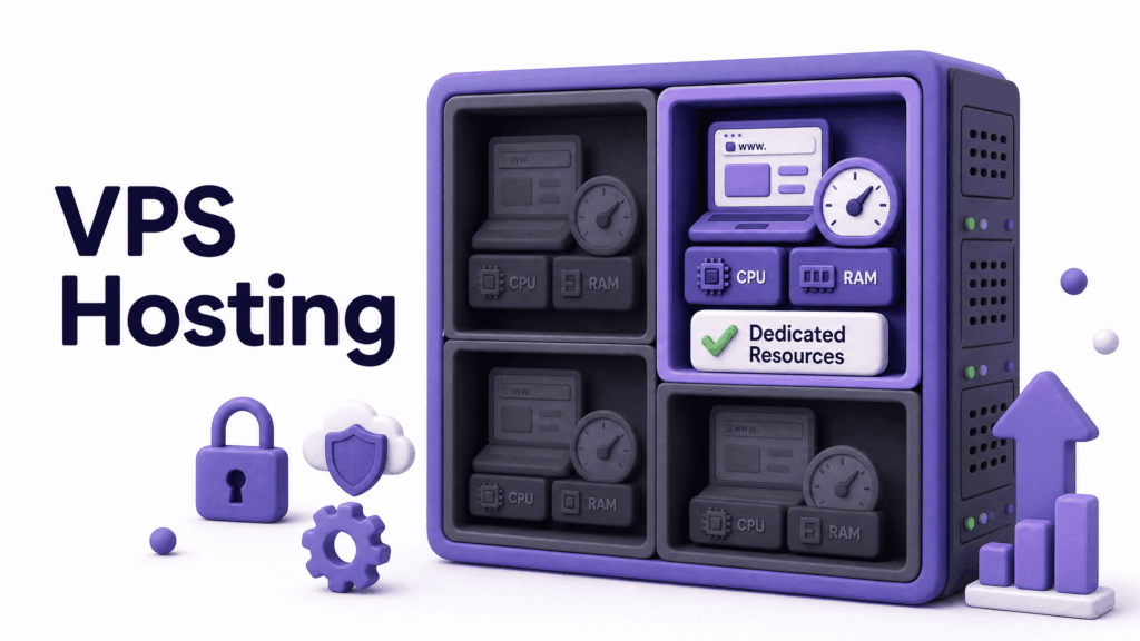 Diagram showing VPS hosting giving a Kashmir website dedicated isolated resources on a shared server