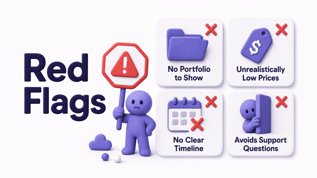 Warning signs checklist showing red flags to watch for when choosing a web design company in Kashmir