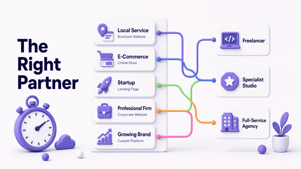 Different business types matched to the right web design company type in the USA market