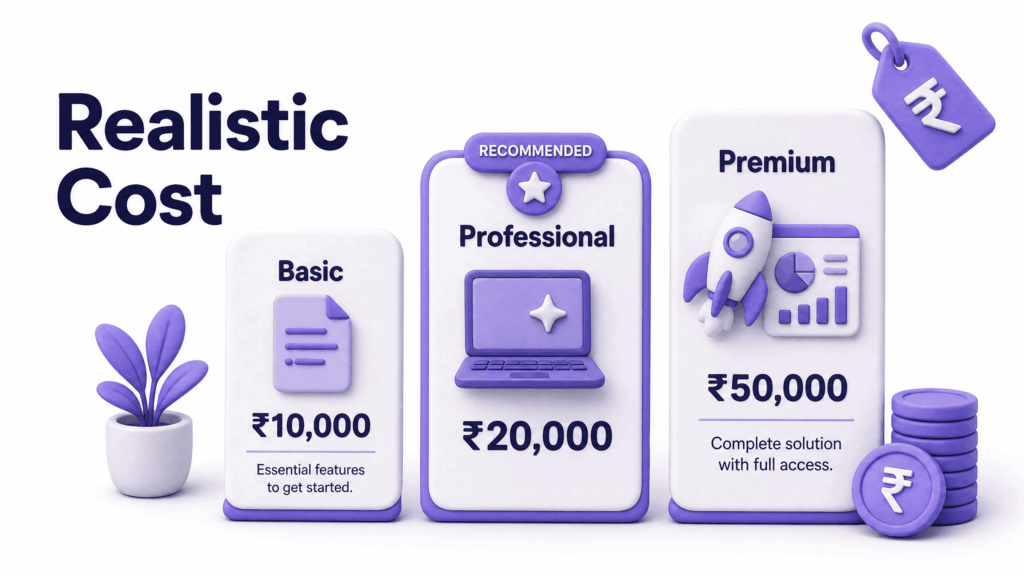 Pricing guide showing realistic cost range for a professional business website in Kashmir