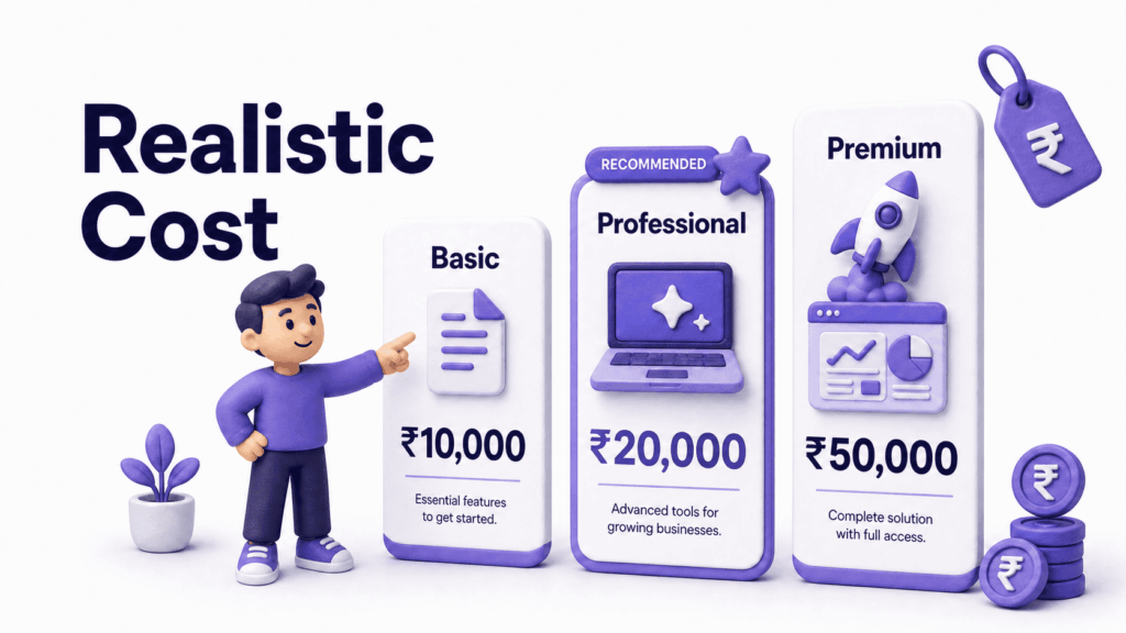Pricing guide showing realistic cost range for a professional business website in Kashmir