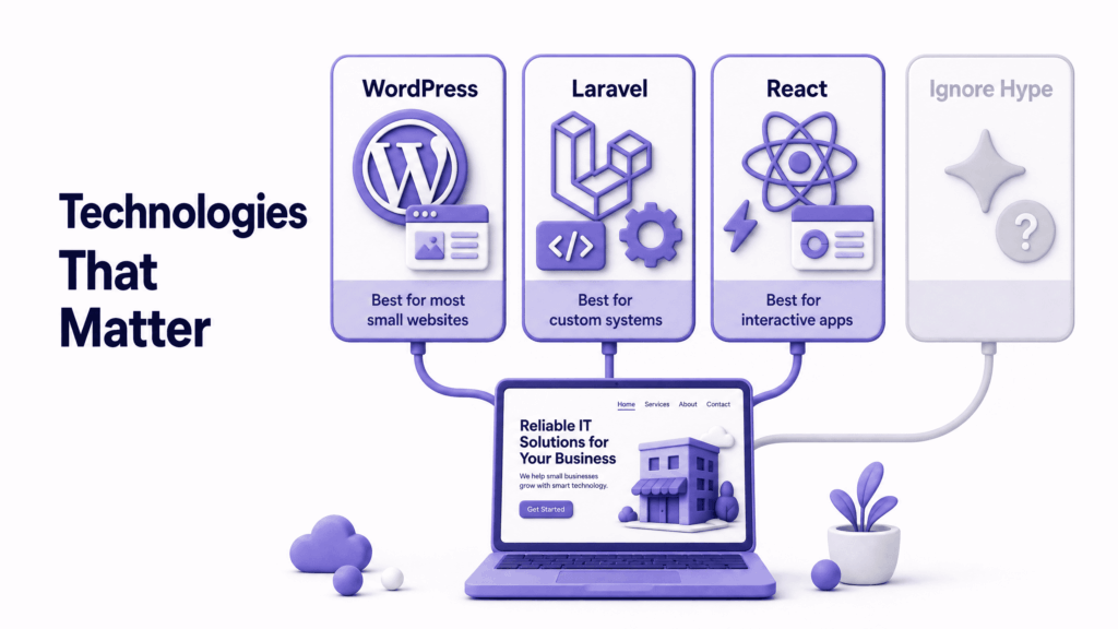 Technology guide showing which web development platforms work best for small business websites