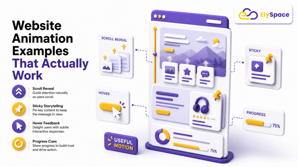 Website animation examples showing a staggered scroll reveal effect