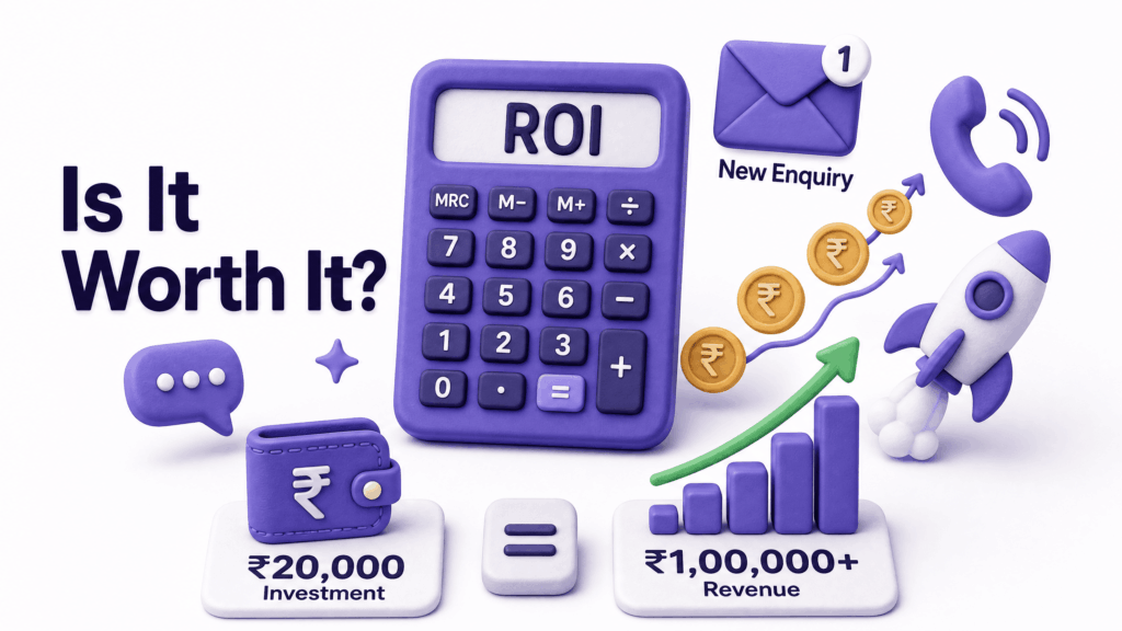 Calculator showing return on investment from a properly built Kashmir business website generating enquiries