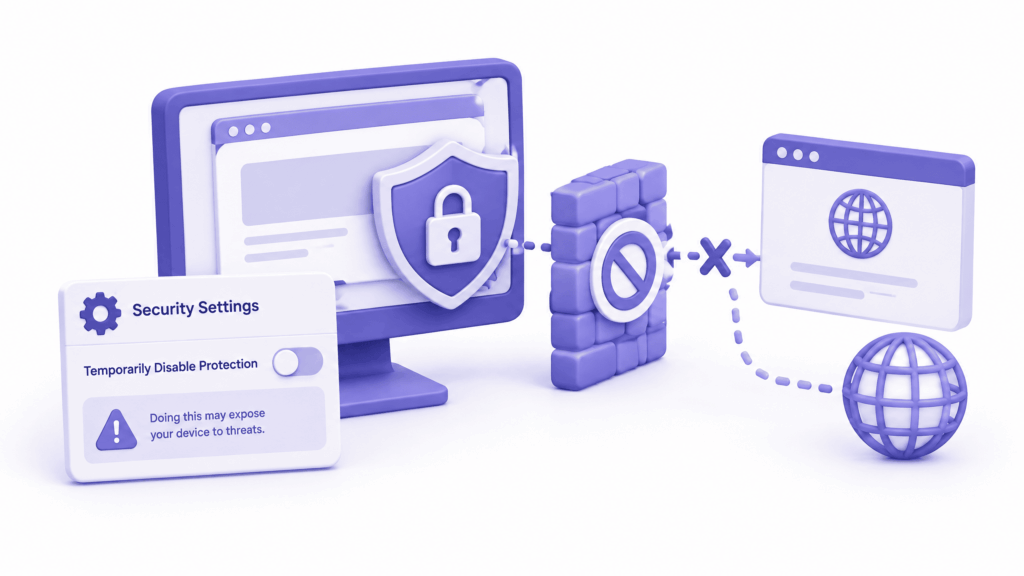 Antivirus web protection settings being disabled temporarily to test if it causes desktop website issue