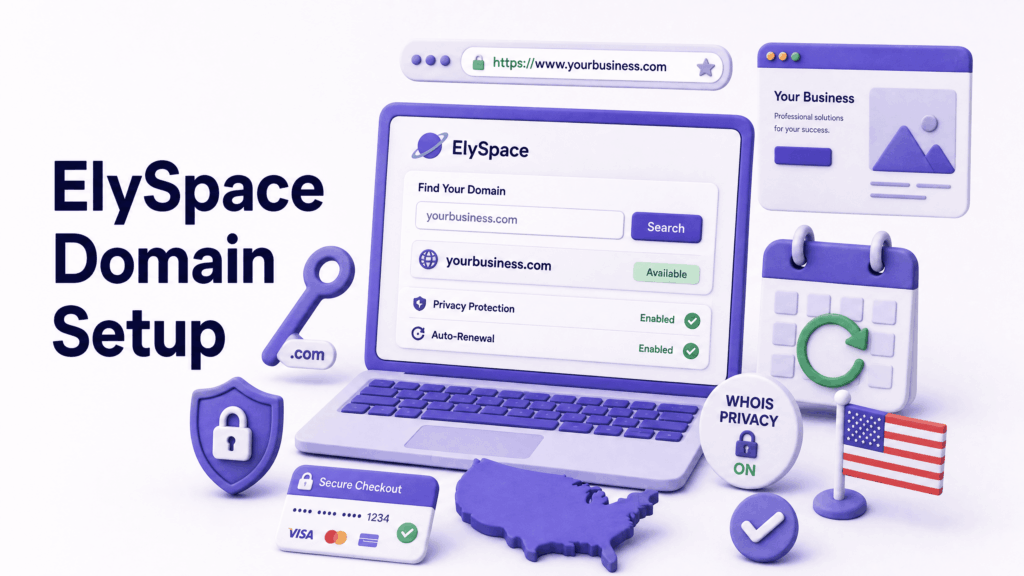 ElySpace setting up domain registration correctly for US business clients with privacy and auto-renewal