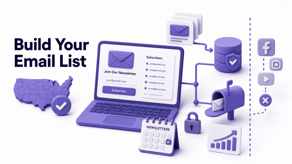 Small business owner building email newsletter list as a owned channel beyond social media reach