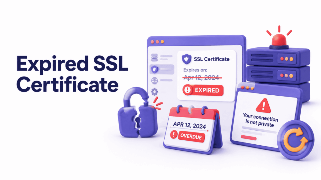 Hosting control panel showing expired SSL certificate causing your connection is not private error - your connection is not private