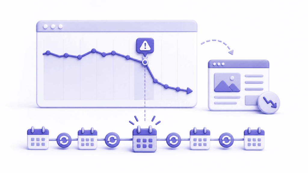 Google algorithm update timeline showing core update date matching when website traffic dropped suddenly - Website Traffic Dropped Suddenly