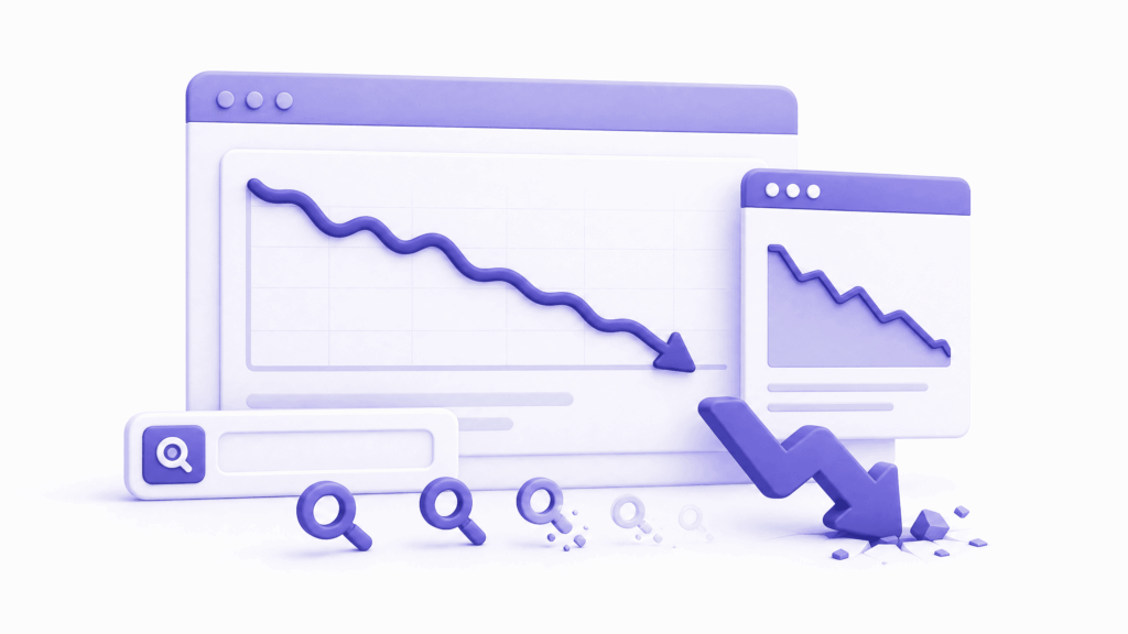 Google Trends graph showing declining search interest in keywords causing website traffic to drop