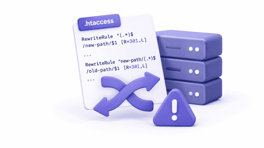 WordPress htaccess file showing conflicting redirect rules causing ERR_TOO_MANY_REDIRECTS error