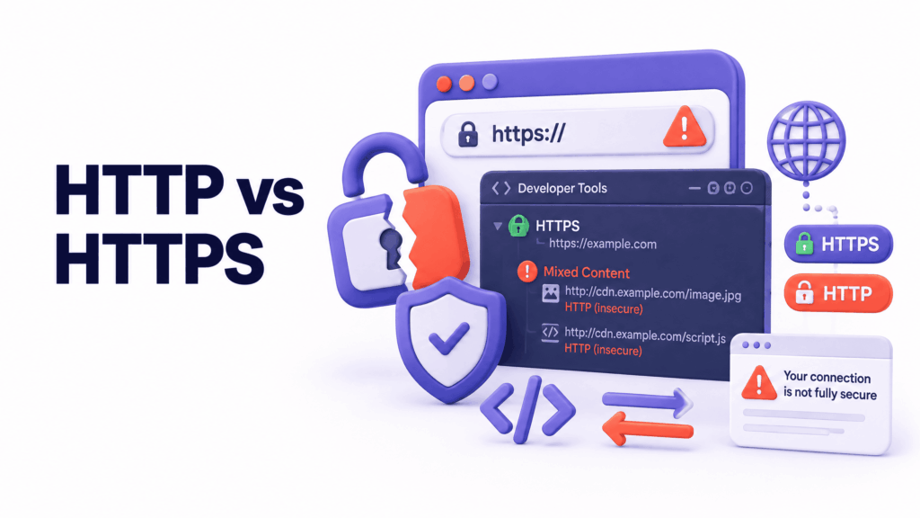 Website showing mixed content warning in developer tools causing your connection is not private error