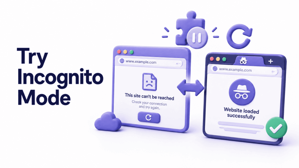 Chrome incognito window loading website that showed this site can't be reached in normal mode