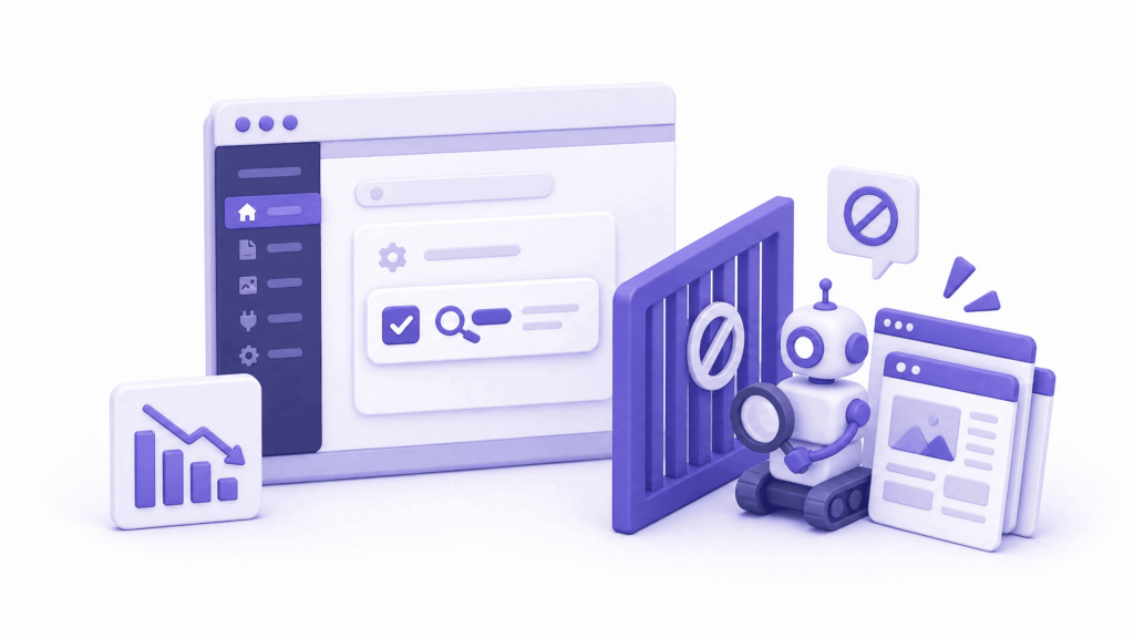 WordPress reading settings showing discourage search engines checkbox causing website traffic to drop