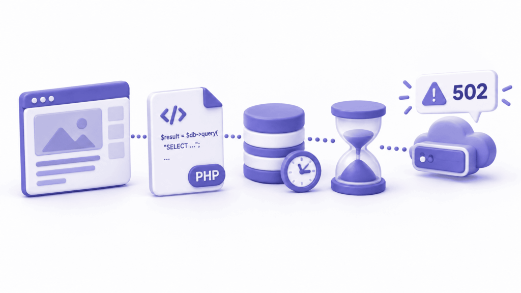 PHP process timing out on slow database query causing 502 bad gateway error on WordPress website