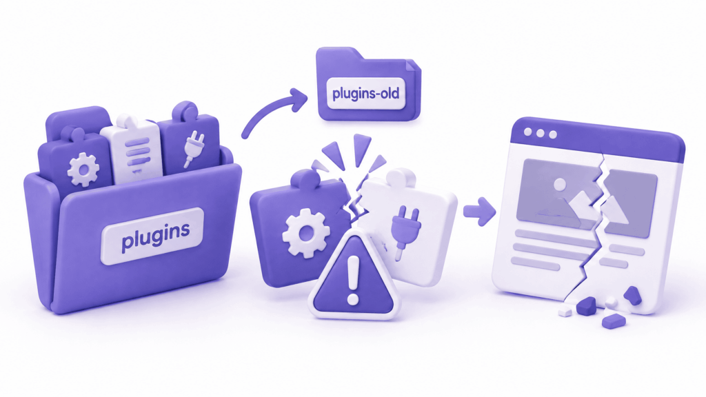 WordPress plugins folder being renamed in hosting file manager to fix website broken after plugin update - website broken after update
