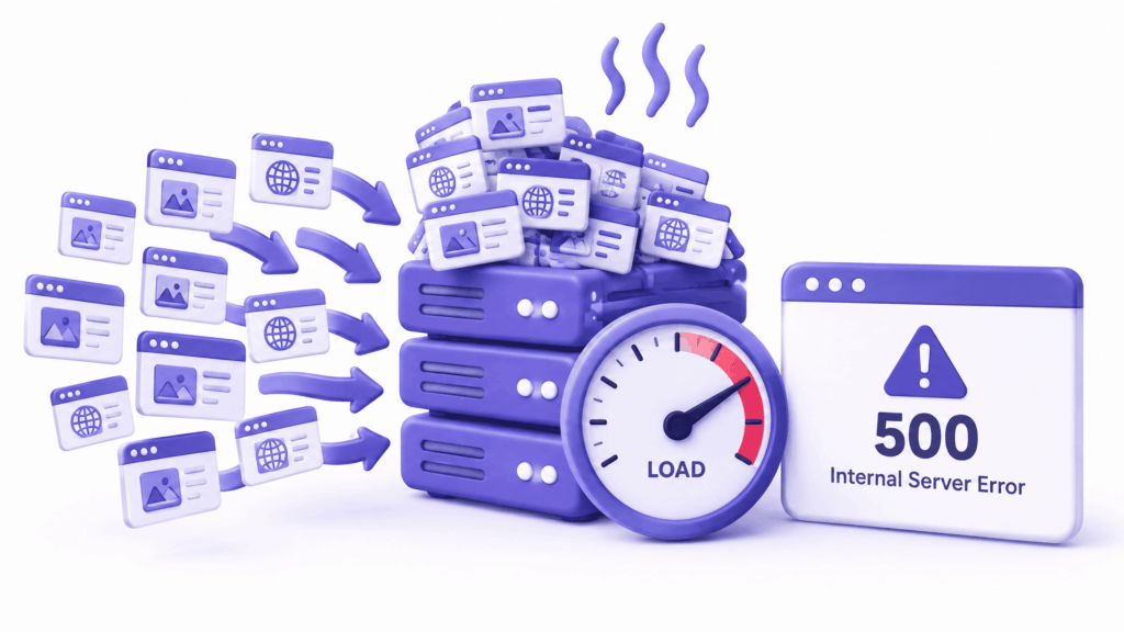Shared hosting server overloaded by traffic causing temporary 500 internal server error