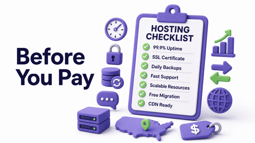 Checklist of what US businesses should look for before choosing any web hosting plan in 2026