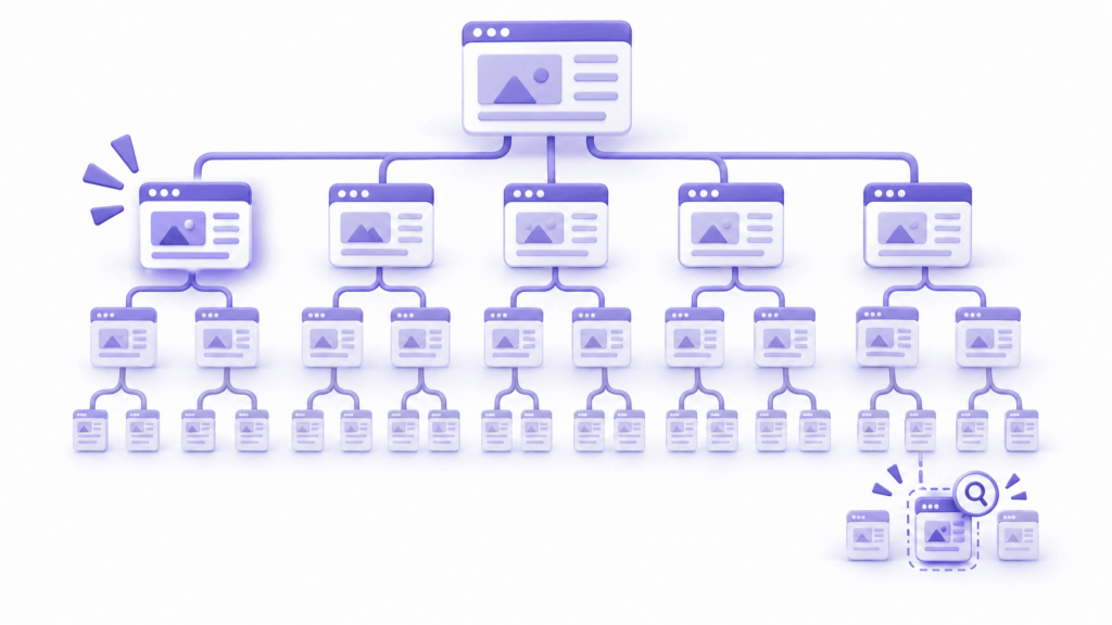 Site structure showing important pages buried five clicks deep causing discovered not indexed status