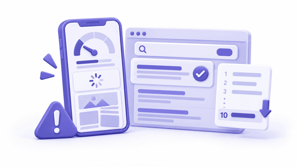 Google PageSpeed Insights showing low mobile score contributing to website indexed but not ranking