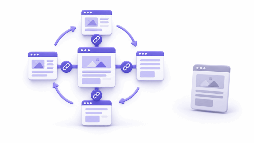 Website structure diagram showing isolated page with no internal links not receiving authority signals