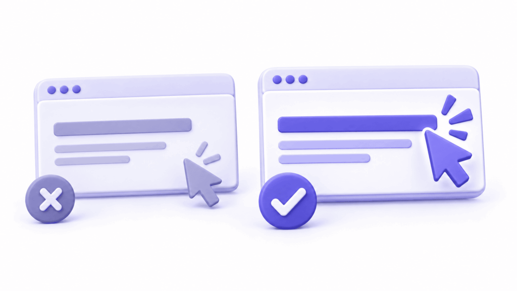 Comparison of weak generic title tag versus compelling specific title tag in Google search results