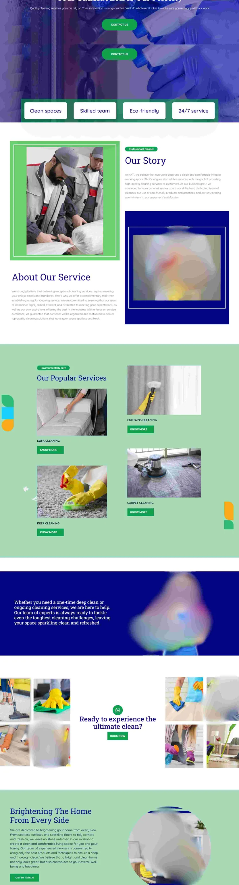 Cleaning services ready website with booking and pricing sections
