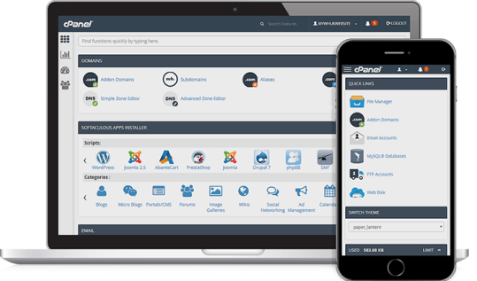 cPanel dashboard showing the disk usage figure for a hosting account