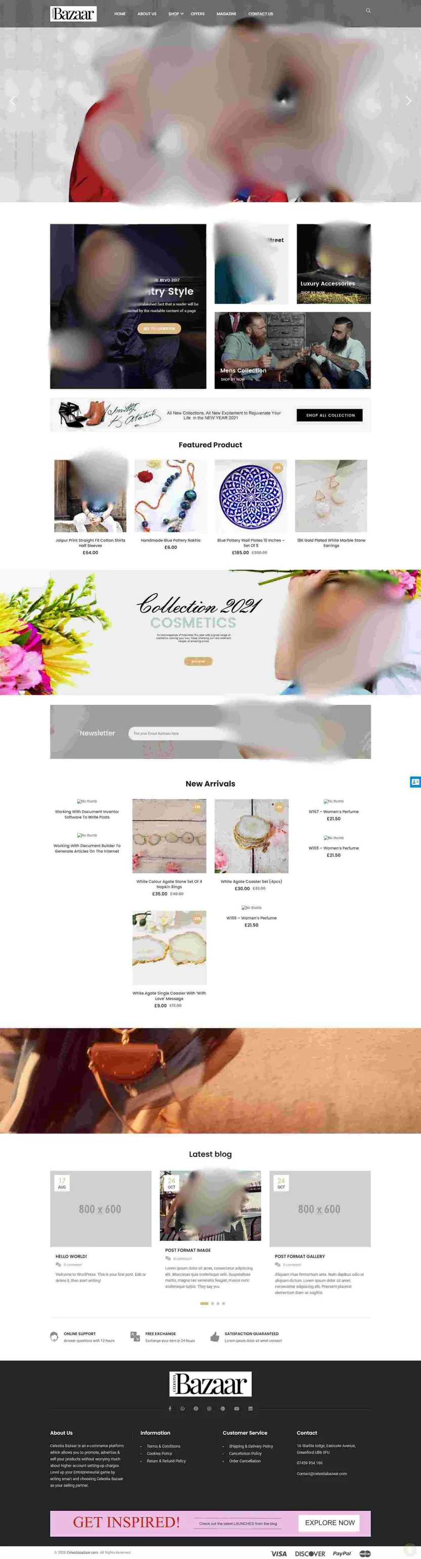 Online store ready website with product grid and shopping cart