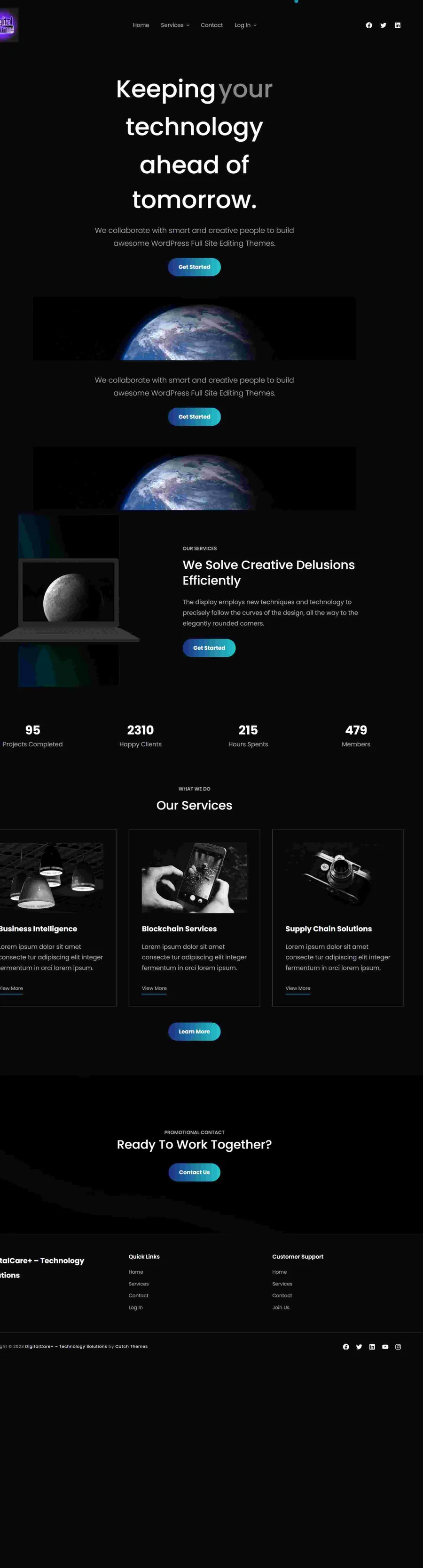 Digital Care technology website designed by ElySpace, showing IT services, support plans and client logos